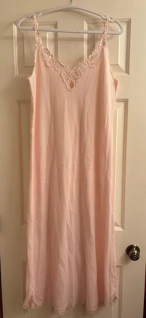 Victoria's Secret Pale Pink Lace-Trim Waffle Slip thumbnail 1