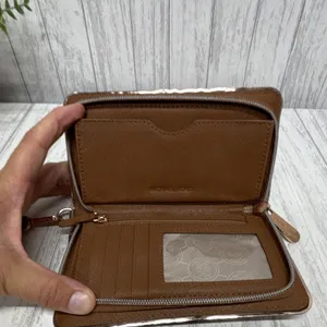 Michael Kors Brown Zip-Around Wristlet Wallet w/ Logo, Wrist Strap, Card Slots thumbnail 3