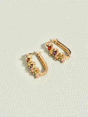 Rainbow Baguette Huggie Hoop Earrings Gold Plated Multicolor CZ Boho thumbnail 2