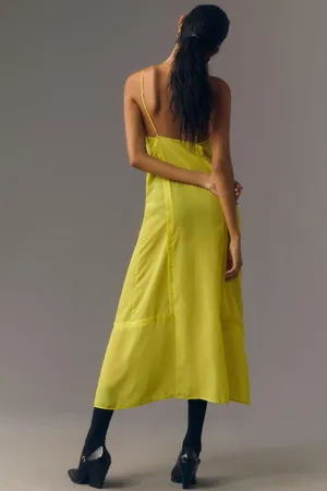 NWT Sheer Paneled Midi Dress in Chartreuse. Size 16 thumbnail 3