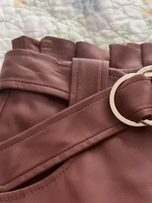 Zara Brown Faux-Leather Pleated Hem Mini Skirt with Belt thumbnail 4