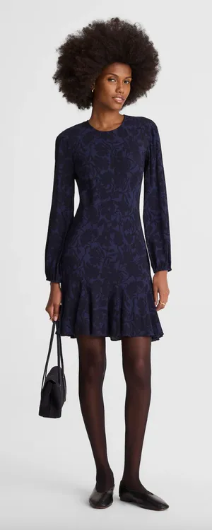 NEW Madewell Puff Sleeve Flare Mini Dress Alexis Floral Navy Viscose US 8 thumbnail 1
