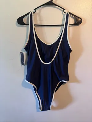Parke x Target Women's Navy One-Piece Swimsuit with White Trim thumbnail 5