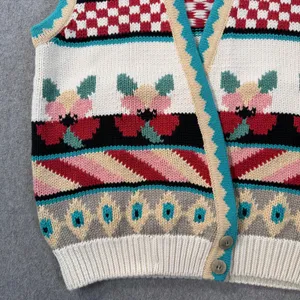 Vintage 1990 Susan Bristol Knit Sweater Vest Women's Large Floral Check V-Neck thumbnail 4