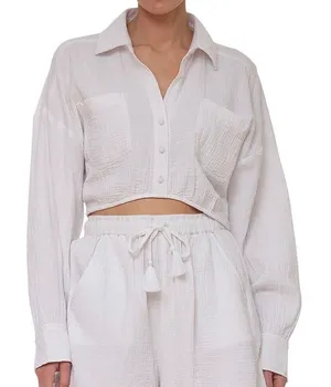 NWT Avec Les Filles Surplice Crop Shirt Small thumbnail 1