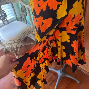NWT Topshop Floral Asymmetrical Faux Wrap Midi Skirt Black Orange Size 10 💛🍄 thumbnail 7