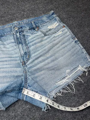 American Eagle Outfitters Light Wash Distressed Denim Relaxed Shorts thumbnail 3