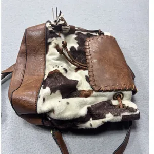 Jen & Co Backpack OS Cow Print Brown Faux Leather Tassel Western Boho Bag thumbnail 11
