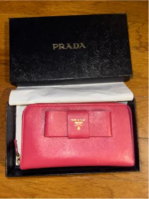 Prada Saffiano Leather Bow Wallet, One Size, Pink thumbnail 1