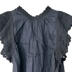 Ulla Johnson Handmade Kai Ramie Blouse Sz 10 black flounce Goth feminine thumbnail 6