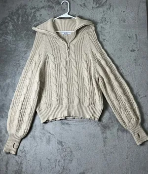 Grey Bandit Women’s Cable Knit Quarter Zip Pullover Sweater Cotton Blend New thumbnail 1