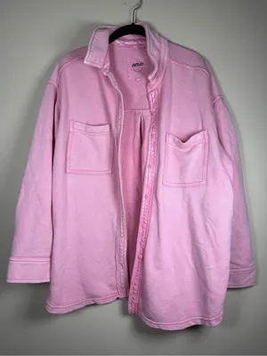 Aerie Lumber Jane Pink Terry Cloth Cotton Button Up Shacket - Size S thumbnail 10