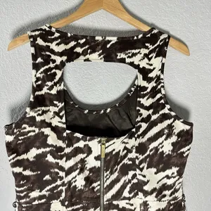 Michael Kors Brown & Cream Abstract‎ Print Bodycon Dress SZ 12 Old Money Chic thumbnail 4
