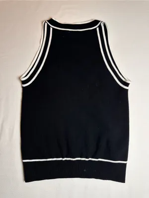 MIHOLL Black White Trim Sweater Tank Top Sleeveless Knit Size S thumbnail 10