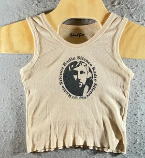 1271 | John Galt Radio Silence Graphic Ribbed Cropped‎ Tank Top Tan Womens OS thumbnail 1