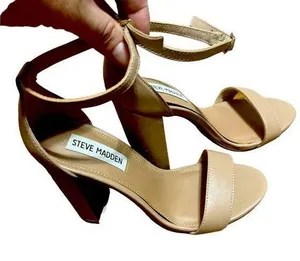 Steve Madden Ankle Buckle Block Heel Cream Sandals Size 6 thumbnail 1