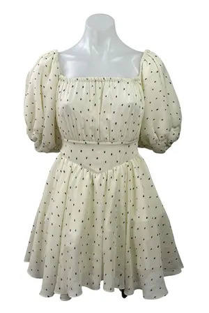 J.Ing Garland Garden White Polka Dot Half Puff Sleeve Flared A-Line Dress Sz XS thumbnail 1