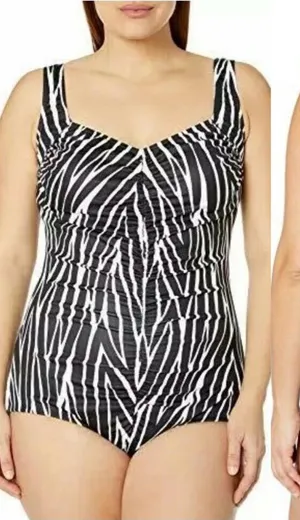 Maxine of Hollywood Zebra Spa Shirred One Piece Swimsuit Plus Size 22W thumbnail 1