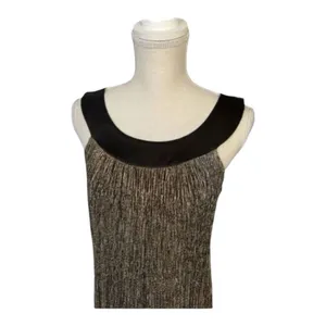 Black Gold Shimmery Shift Short Dress Size 8 Sleeveless Tie Back Night Out thumbnail 4