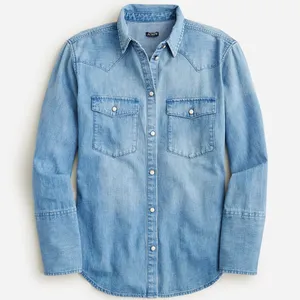 J.Crew Chambray Pearl Snap Button Denim Western Shirt Women’s Small thumbnail 1