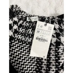 NEW Zara Black White Textured Houndstooth Tweed Pinafore Apron Mini Dress M thumbnail 6