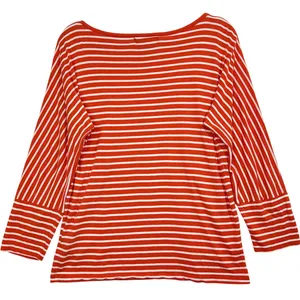 Lauren Ralph Lauren‎ M Orange Striped Top Boatneck Knit Nautical Preppy Coastal thumbnail 3