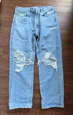 AGOLDE 90s Mid Rise Loose Fit Distressed Jeans Light Wash Blue Size 31 A069C-811 thumbnail 1
