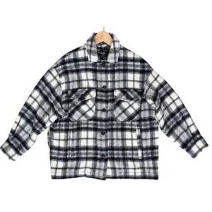 Zara Italian Fabric Wool Plaid Oversized Shacket Shirt Jacket Black White Small thumbnail 2