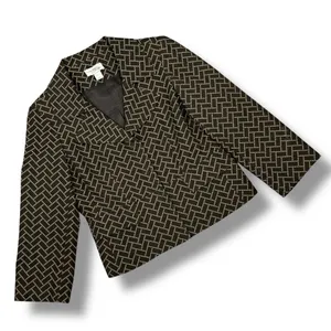 Ann Taylor Loft‎ Blazer Women 2 Brown Herringbone Tile Geometric Print Jacket thumbnail 13