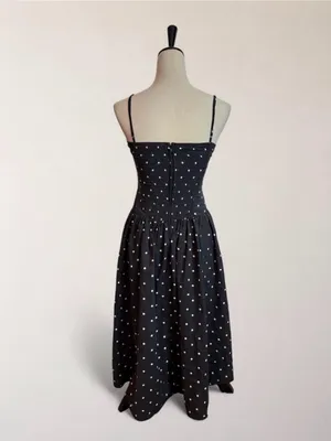 Trixxi Los Angeles Black White Polka Dot Ruched Drop Waist Midi Dress S thumbnail 5
