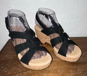 Clarks Collection Self-Attached Sling Back Cork Platform Wedge Sandal Shoes Size 7 thumbnail 1
