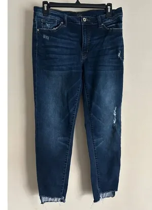 Kancan Mid Rise Ankle Skinny Jeans Size 11/29 Dark Wash Raw Hem KC8396D thumbnail 1