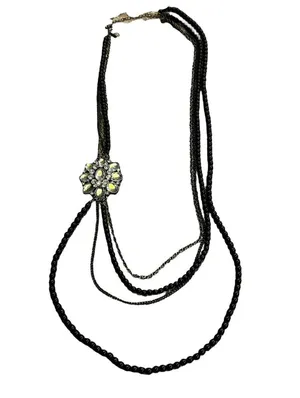 Lane Bryant multi strand necklace black Clear Rhinestone asymmetrical 34" thumbnail 1