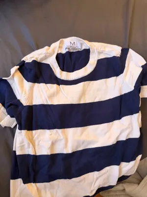 Magaschoni short sleeve blue striped top thumbnail 2
