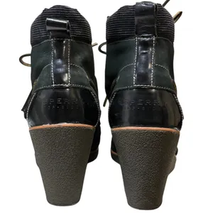 Sperry Top-Sider 11M Black Green Leather Wedge Boot Plaid Laceup Preppy Academia thumbnail 2