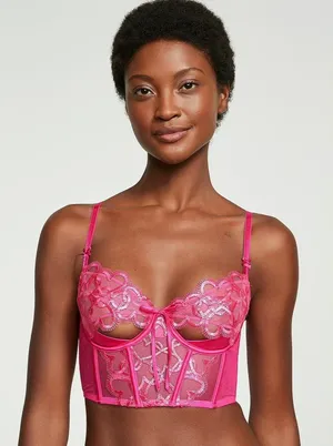 Victoria’s Secret Dream Angels Wicked Shimmer Heart Embroidery Corset Pink Large thumbnail 1