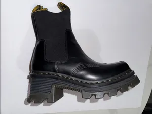 Dr. Martens Black Leather Platform Chelsea Boots with Yellow Pull Tab thumbnail 12