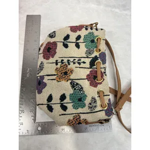 Floral Tapestry Bucket Bag Drawstring Crossbody Tan Faux Leather Trim Boho thumbnail 6