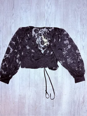 New with tag amber skies free people black cropped lace long sleeve blouse shirt thumbnail 5