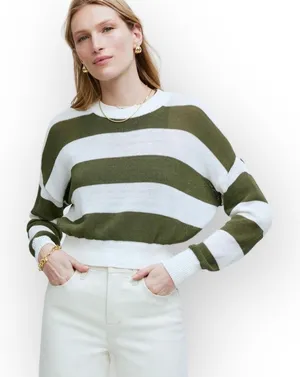 J.Crew Loose-Knit Crewneck Sweater Women's Small Off White Green Long Sleeve NWT thumbnail 1