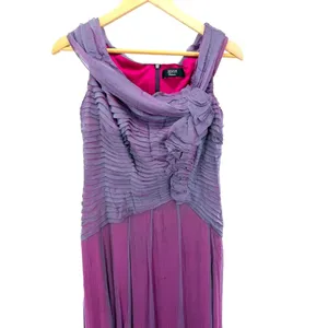 Tadashi Collection Purple Pleated Ruched Ruffle Evening Gown Formal Dress Silk 4 thumbnail 2