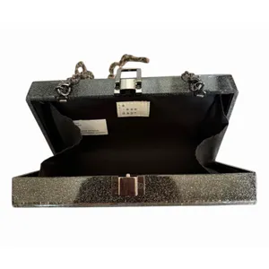 A New Day Black Pearl White Confetti Acrylic Box Clutch Chain Bag thumbnail 13