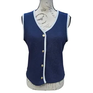Bailey/44 Navy‎ Blue White Contrast Trim Sweater Vest Gold Crest Buttons Size M thumbnail 2