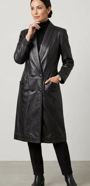 Vtg 90s Global Identity leather Coat womens S black Long 90s Trench Matrix Y2K thumbnail 1