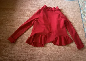 Fever Red 100% Wool Ruffle Peplum Jacket Size XL thumbnail 9