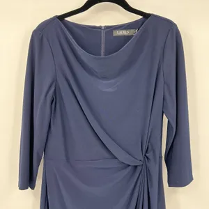 Lauren Ralph Lauren Black Label Sheath Dress Navy Twist Front 3/4 Sleeves Size 6 thumbnail 3