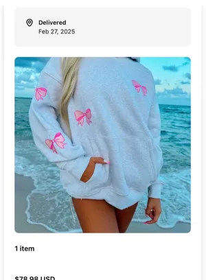 Sunkissed Coconut Light Grey Hoodie with Pink Bow Embroidery thumbnail 8
