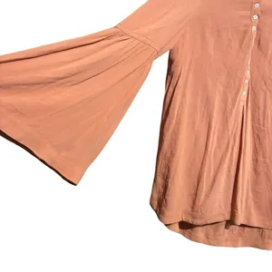 Free People Tunic Top Womens Small Orange Boho Bell Sleeve Sheer Blouse thumbnail 5