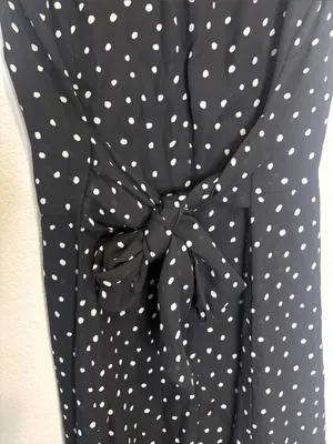 Sleeveless Black Polka Dot Maxi Dress 16 with waist tie thumbnail 6