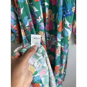 PRETTYGARDEN Green Tropical Floral Maxi Dress Smocked Cuff Square‎ Neck Boho M thumbnail 11